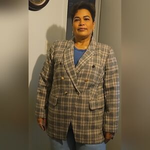 Eloquii Black and Gray Plaid Blazer